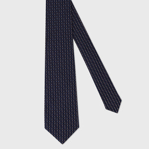 100% Silk Tie with Geometric Micro Oval - Dark Navy