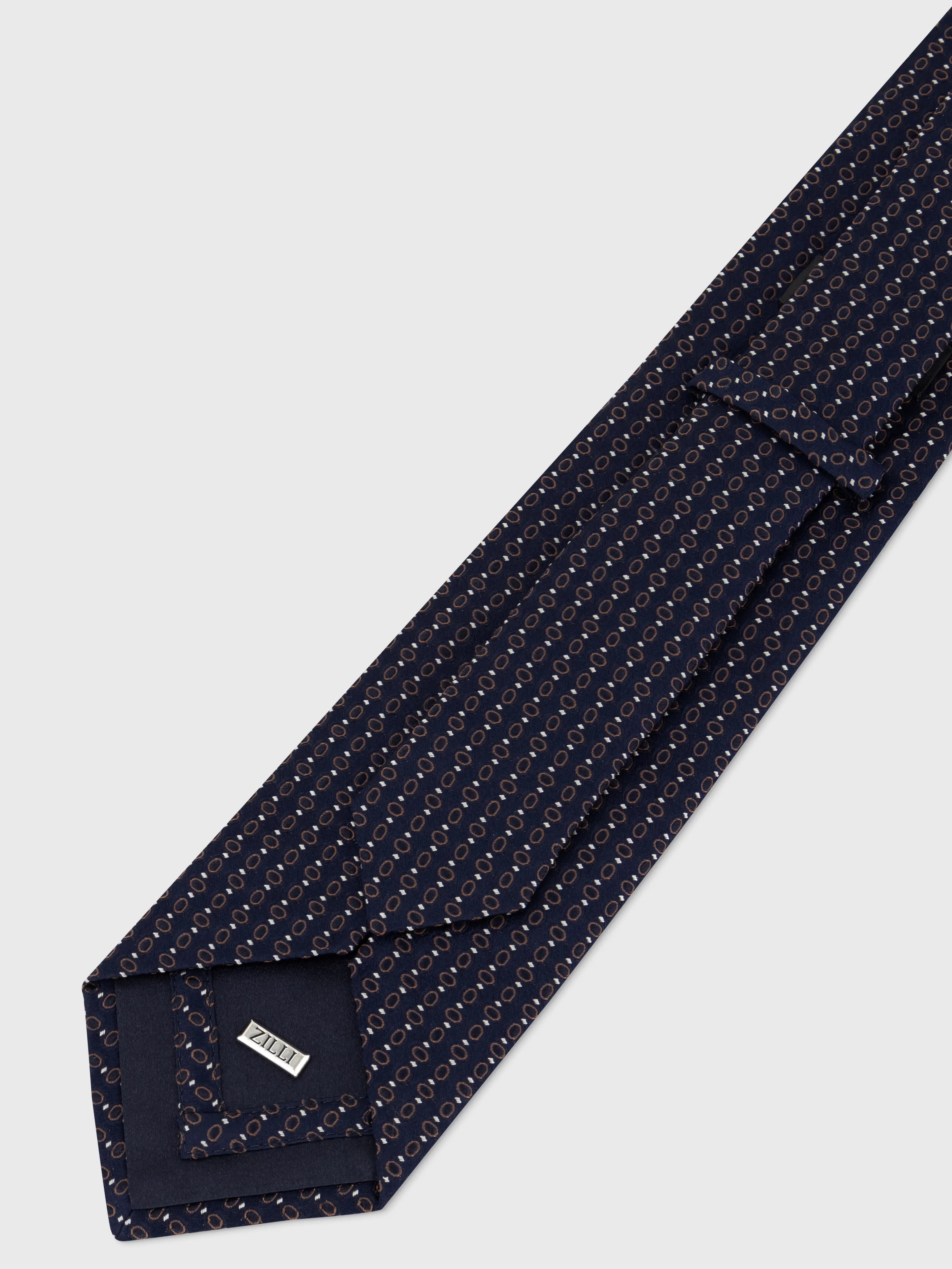 100% Silk Tie with Geometric Micro Oval - Dark Navy