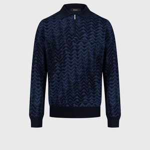 60% Wool 30% Silk 10% Cashmere Zip Polo - Dark Navy