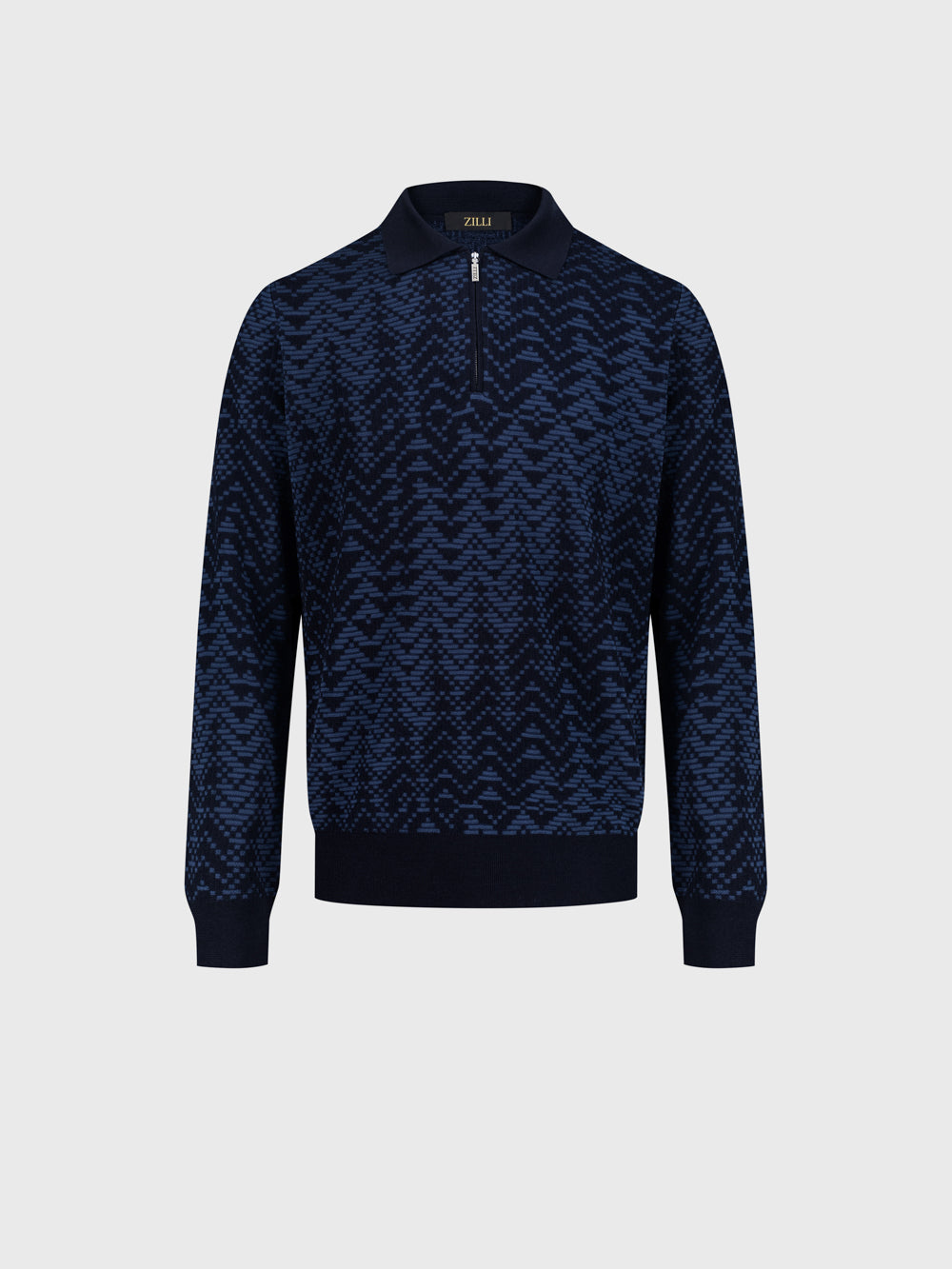 60% Wool 30% Silk 10% Cashmere Zip Polo - Dark Navy
