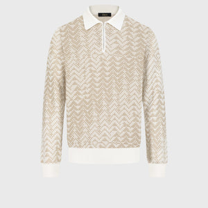 60% Wool 30% Silk 10% Cashmere Chevron Zip Polo - Blond Fawn