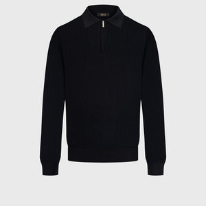 60% Wool 30% Silk 10% Cashmere Zip Polo - Black