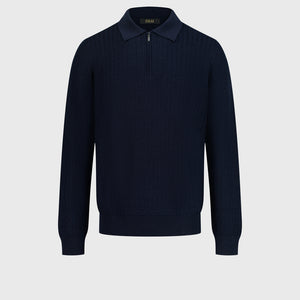 60% Wool 30% Silk 10% Cashmere Zip Polo - Dark Navy