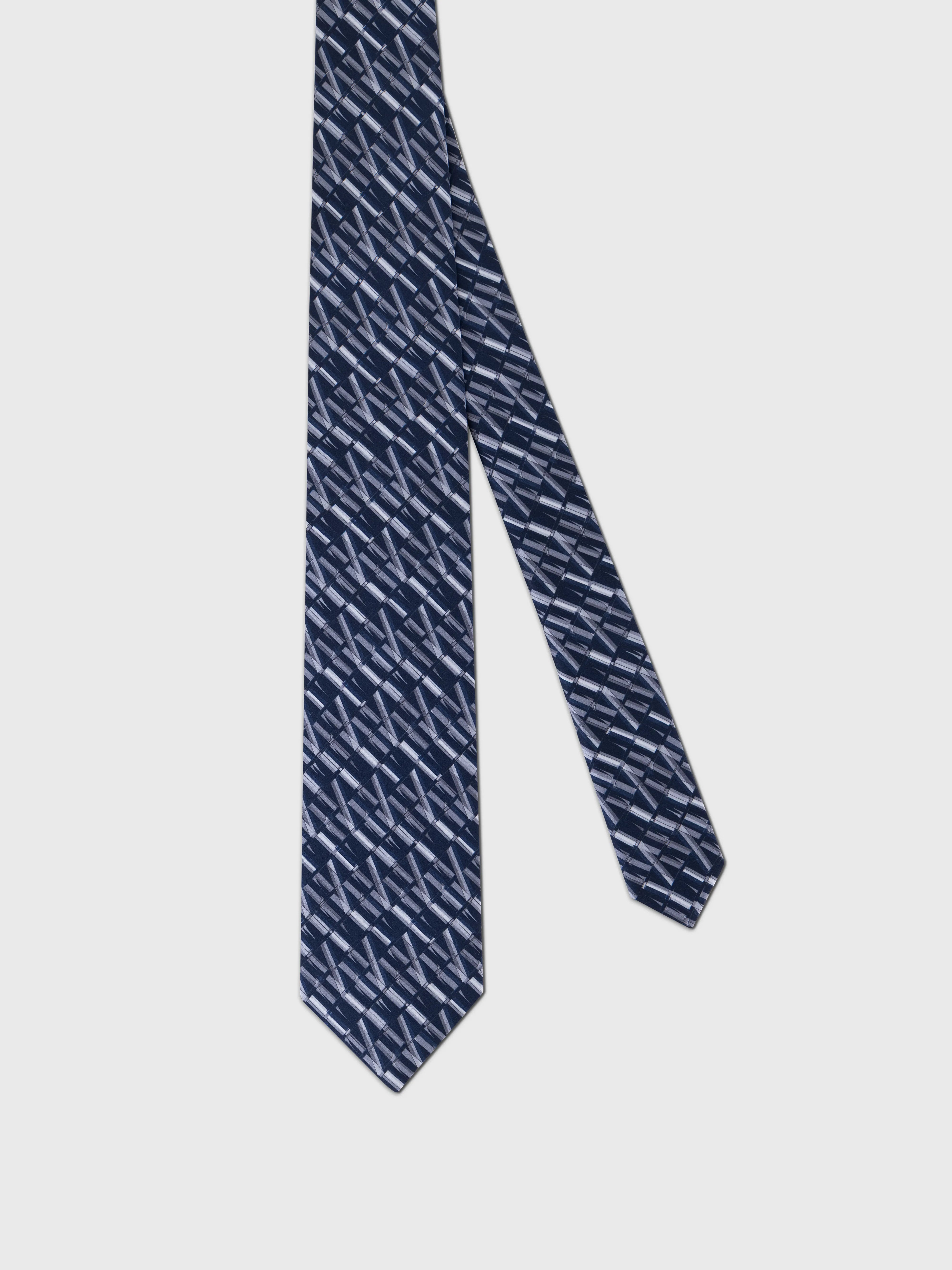 Silk Geometric Pattern Tie - Dark Navy
