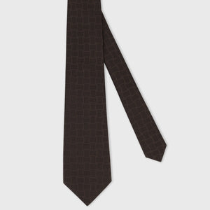 100% Silk Tie with Basketweave Jacquard - Chocolate
