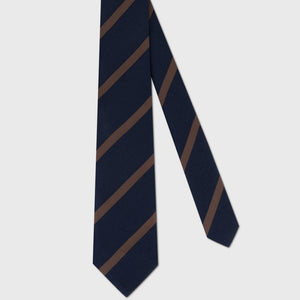 100% Silk Knitted Diagonal Stripe Tie – Dark Navy