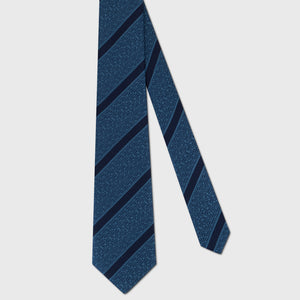 100% Silk Knitted Diagonal Stripe Tie - Smoke Blue