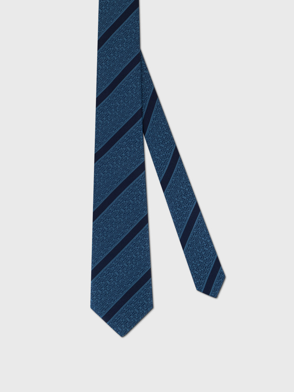 100% Silk Knitted Diagonal Stripe Tie - Smoke Blue