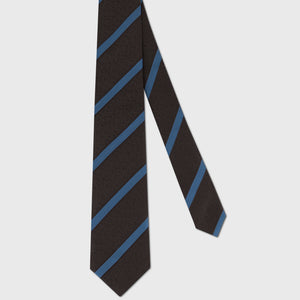 100% Silk Knitted Diagonal Stripe Tie - Chocolate