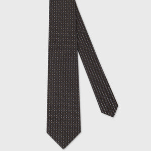 100% Silk Tie with Geometric Micro Oval - Chocolate