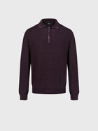 Jacquard Polo Half-Zip Knit with Crocodile Leather Trim – Deep Cherry