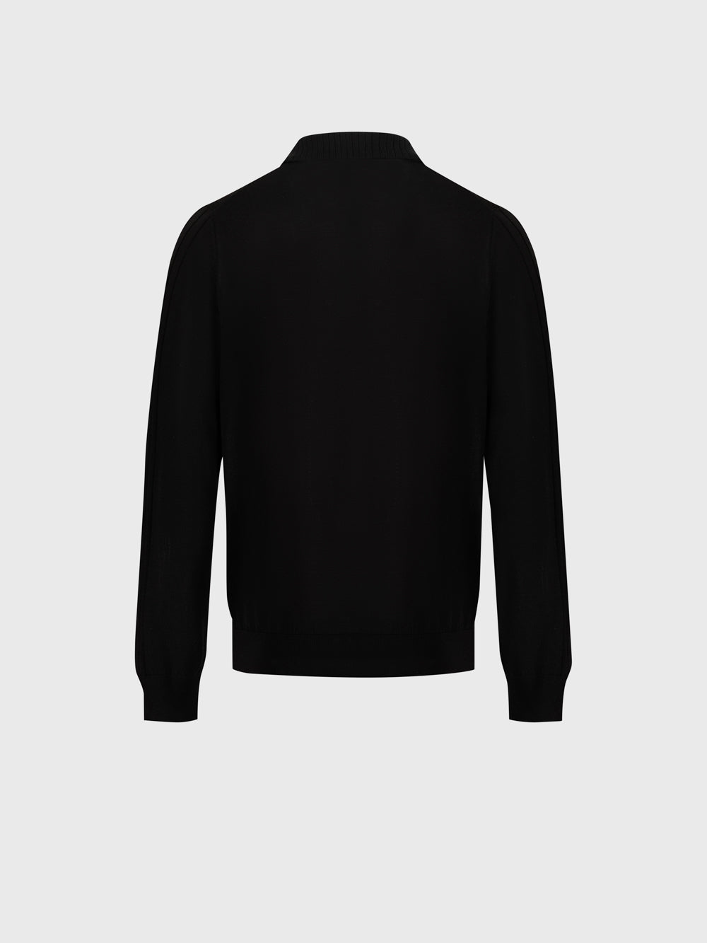 Wool-Silk Blend Half-Zip Knit with Inverted V Rib Panel – Black