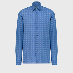 休闲亚麻衬衫 - 浅靛蓝色