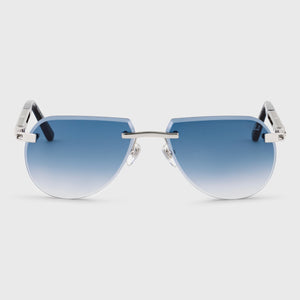 Rimless Navigator Shield Sunglasses - Blue Tint Silver