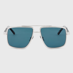 Oversized Square Aviator Sunglasses - Silver Blue