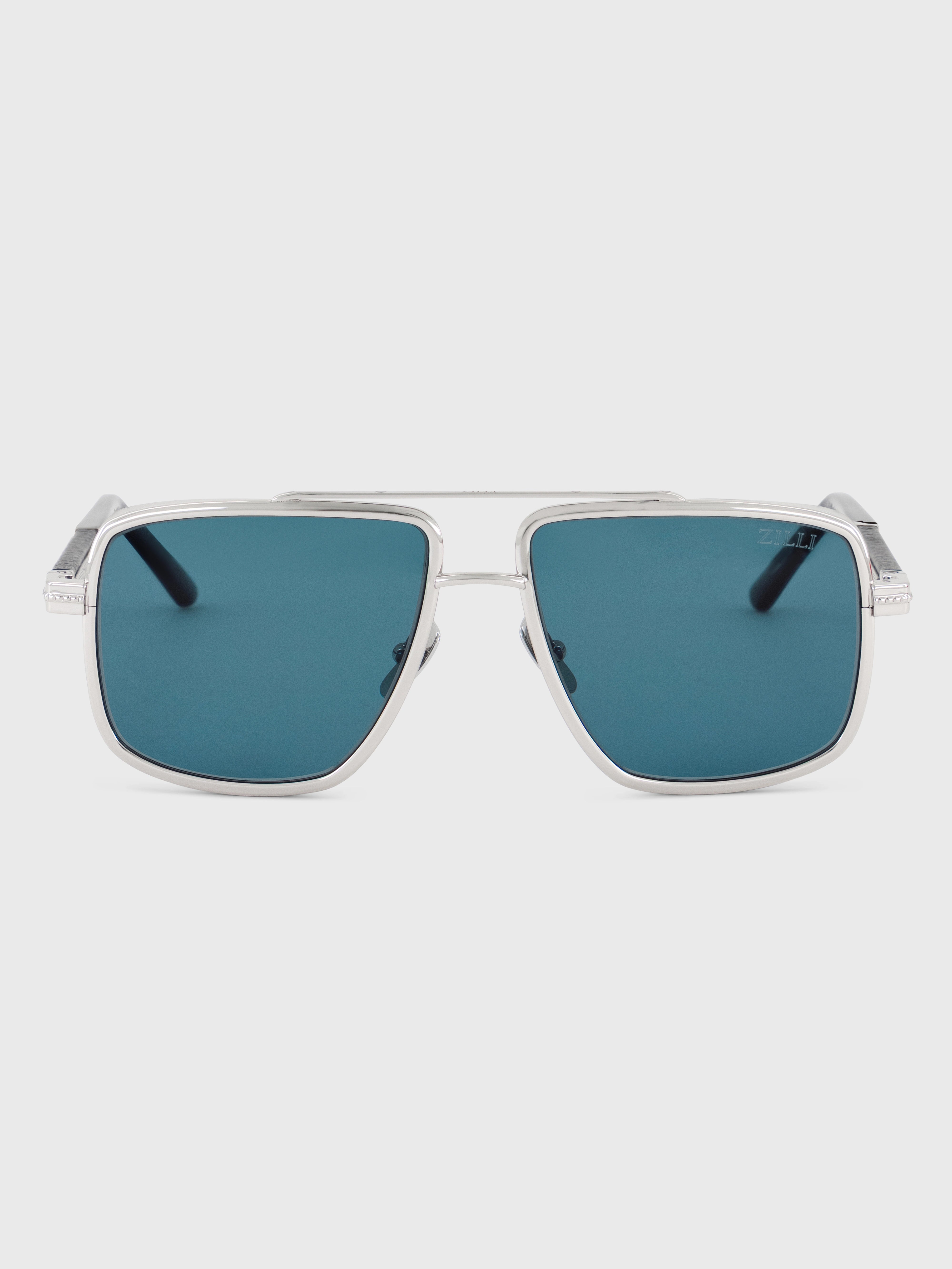 Oversized Square Aviator Sunglasses - Silver Blue
