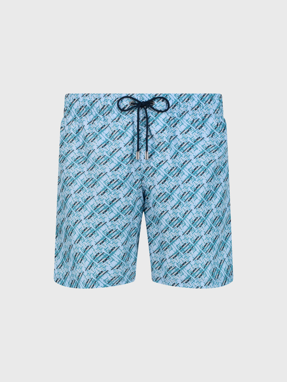 Swim Shorts with Abstract Motif - Metal Blue