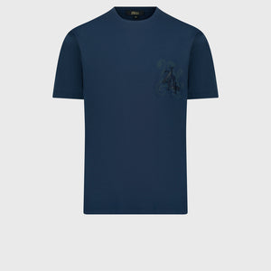 Round Neck T-Shirt with ZILLI Leather Patch - Dark Navy