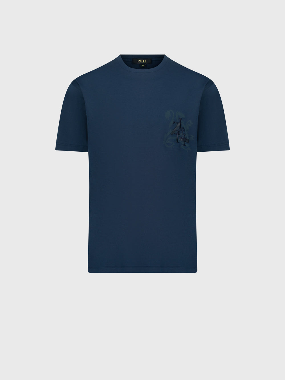 Round Neck T-Shirt with ZILLI Leather Patch - Dark Navy