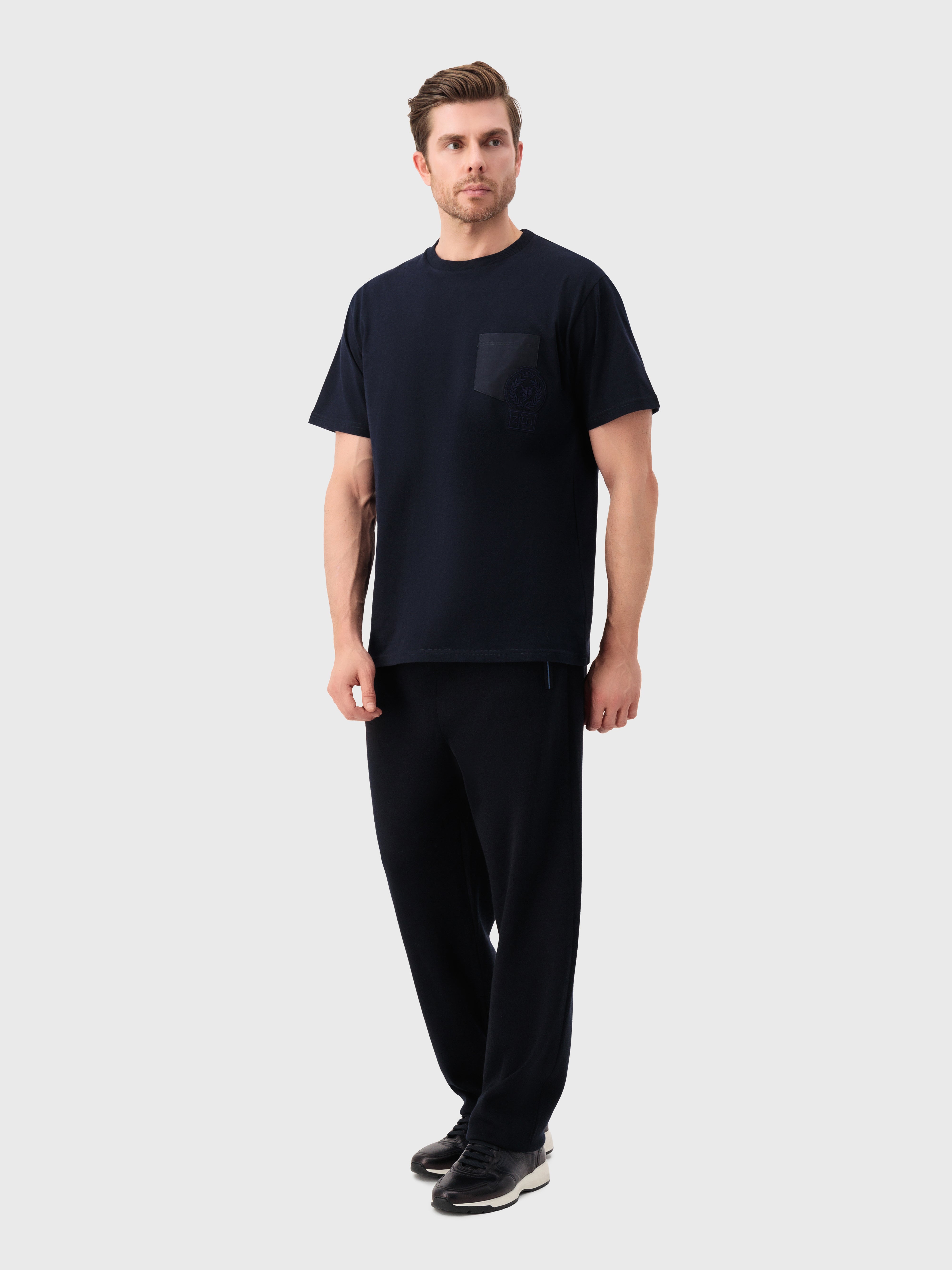 Cotton T-Shirt with Zilli Crest Dark Navy
