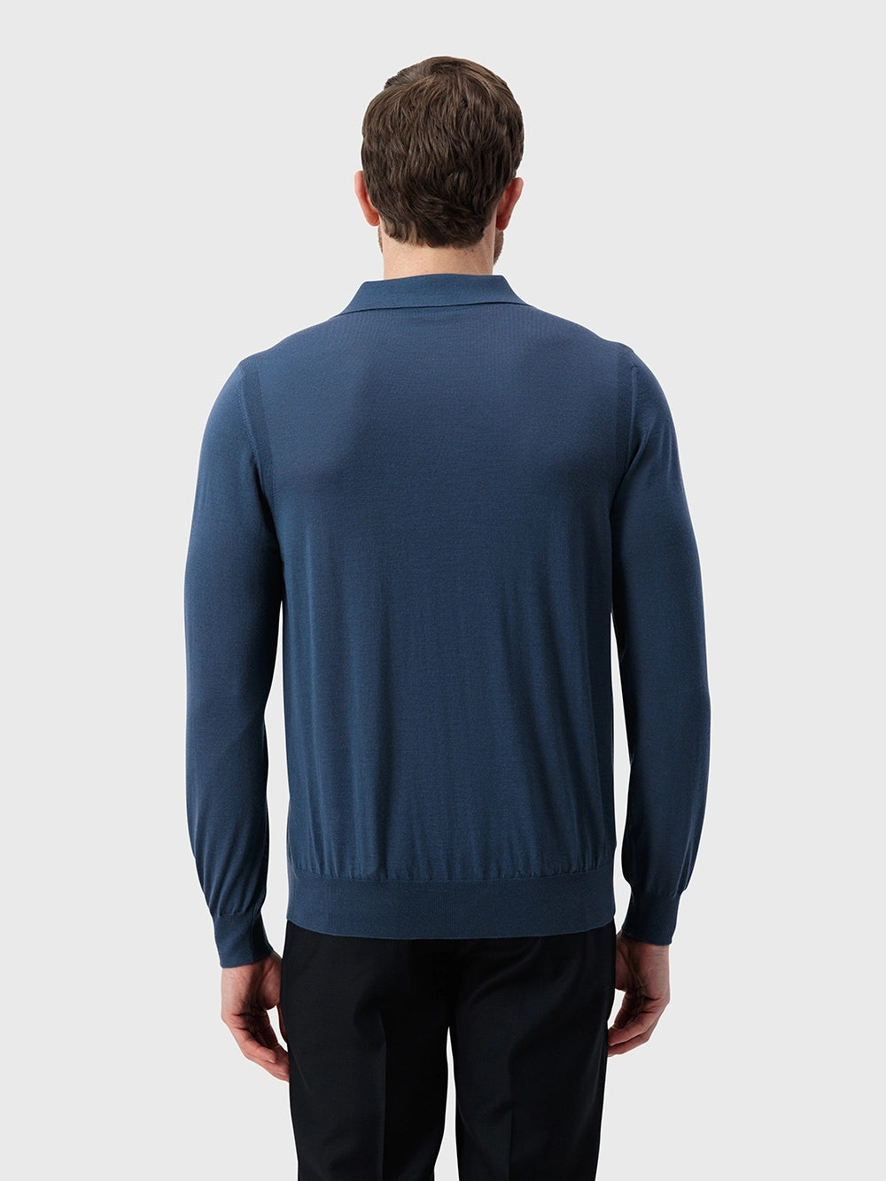 Wool-Silk Lightweight Polo Half-Zip Knit – Smoke Blue