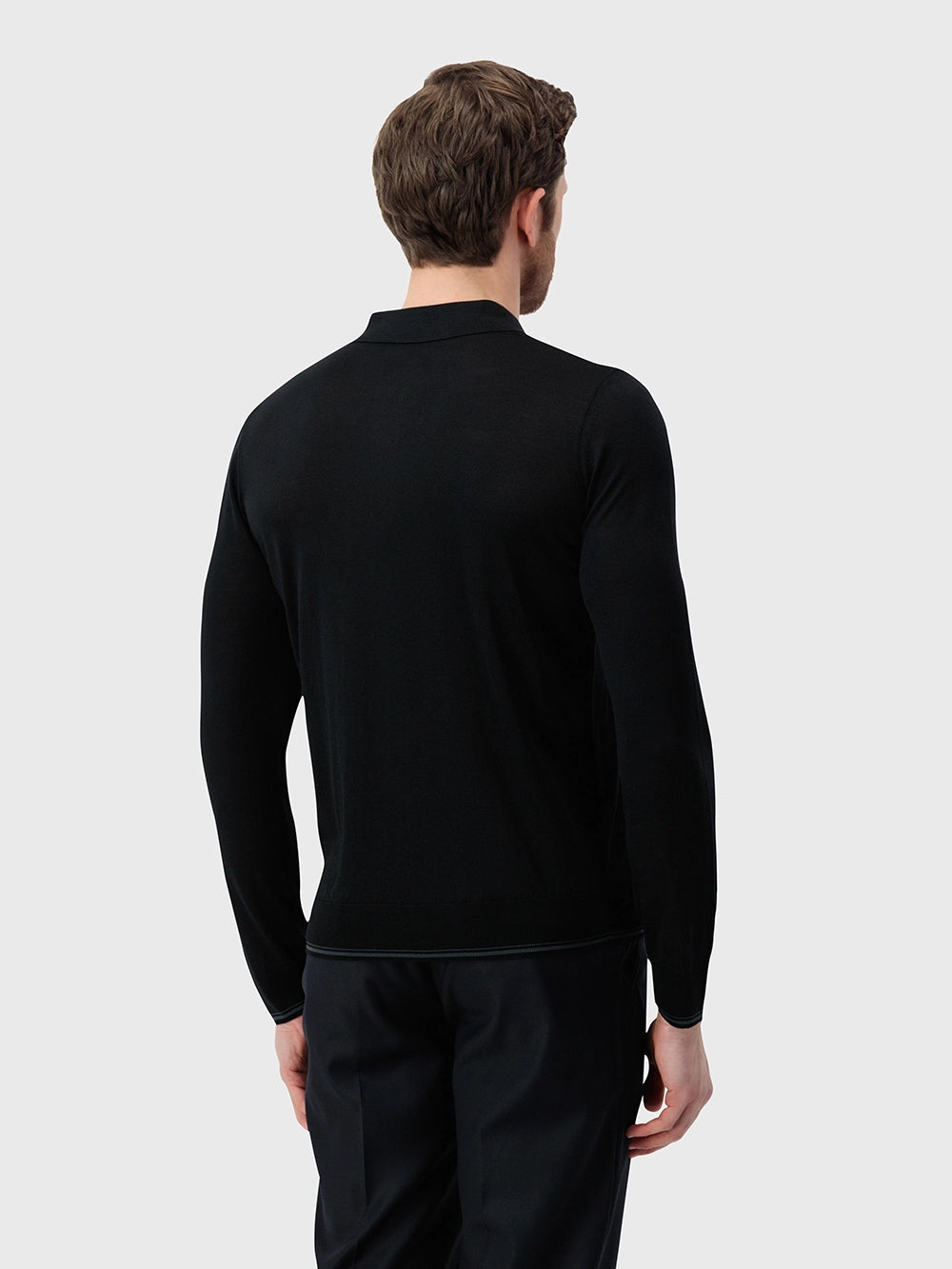 100% Silk Half-Zip Knit with Crocodile Leather Trim – Black