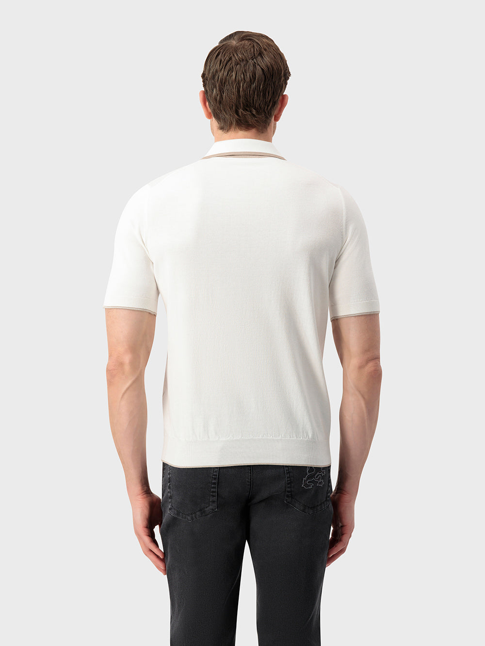 "ZILLI Club Lion" Embroidery Silk and Cotton Polo - Natural White