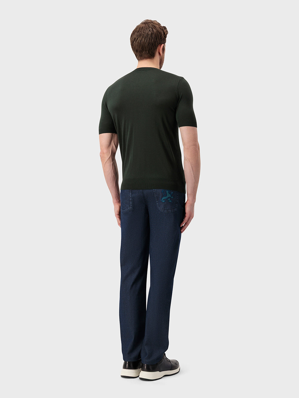 "Micro Lozenges" Silk Knit Shirt - Dark Green