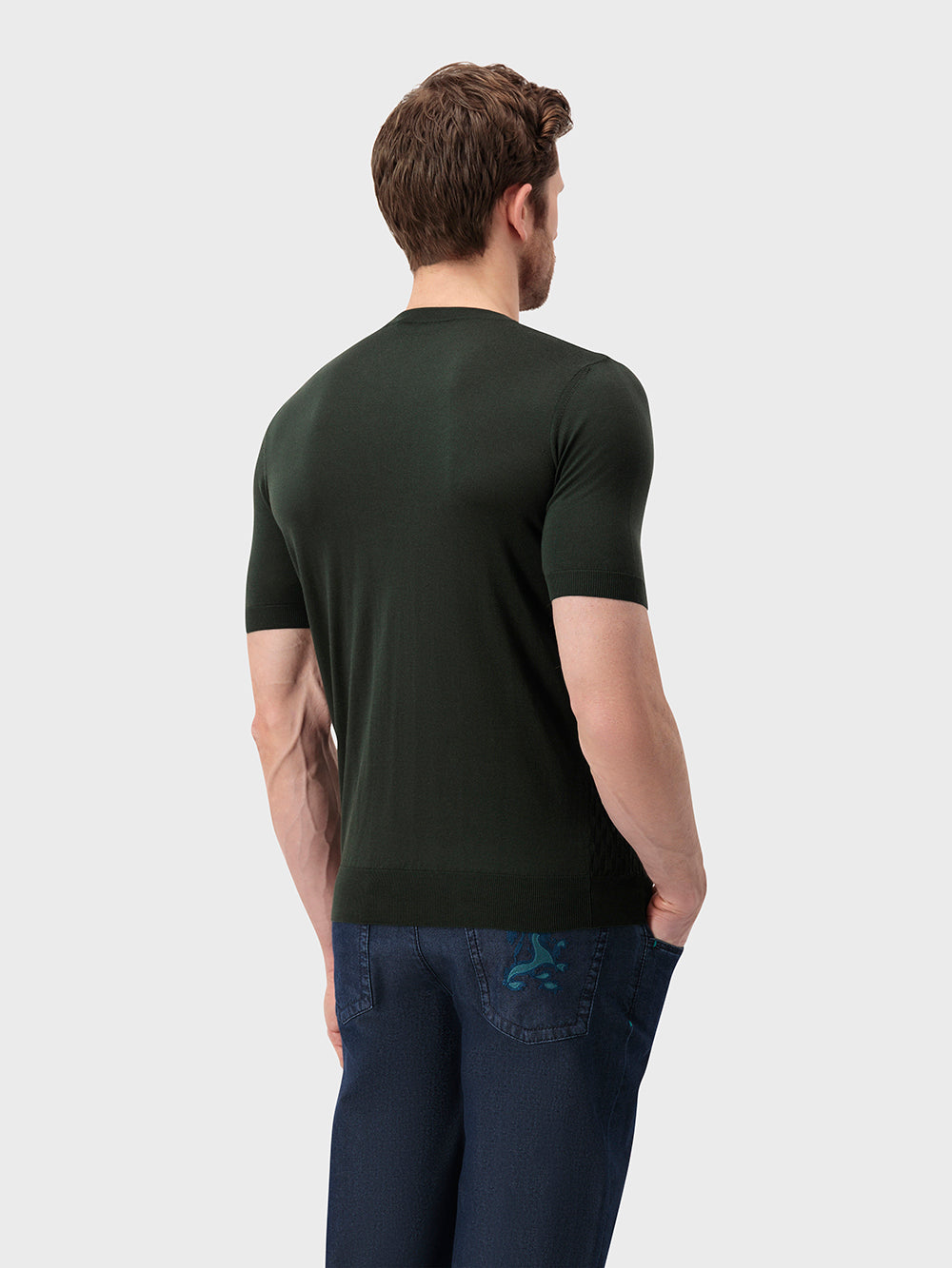 "Micro Lozenges" Silk Knit Shirt - Dark Green