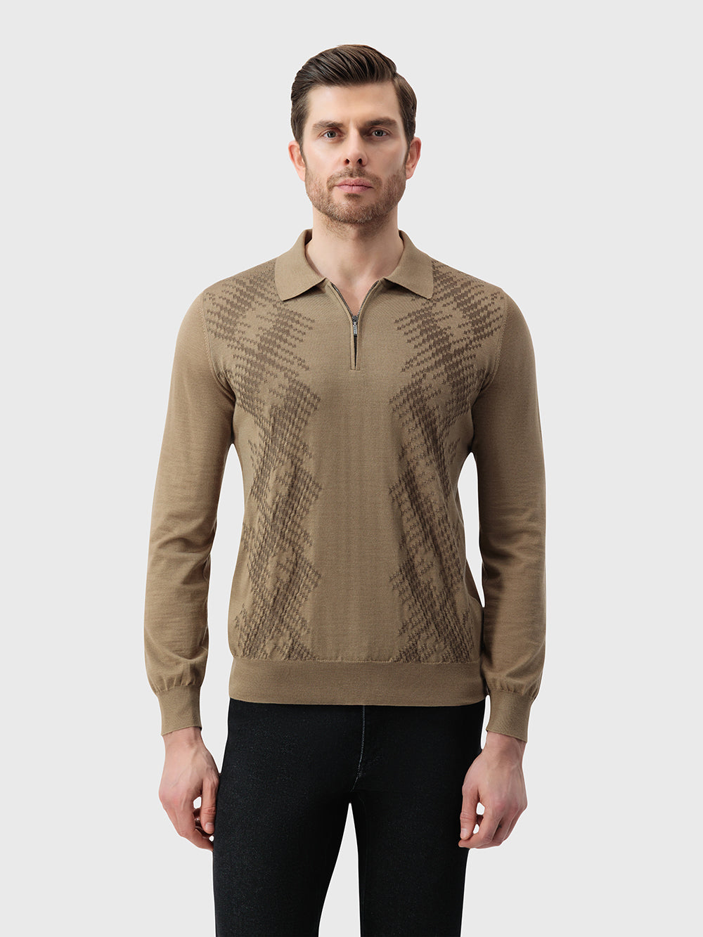 60% Wool 40% Silk Polo Sweater - Cappuccino