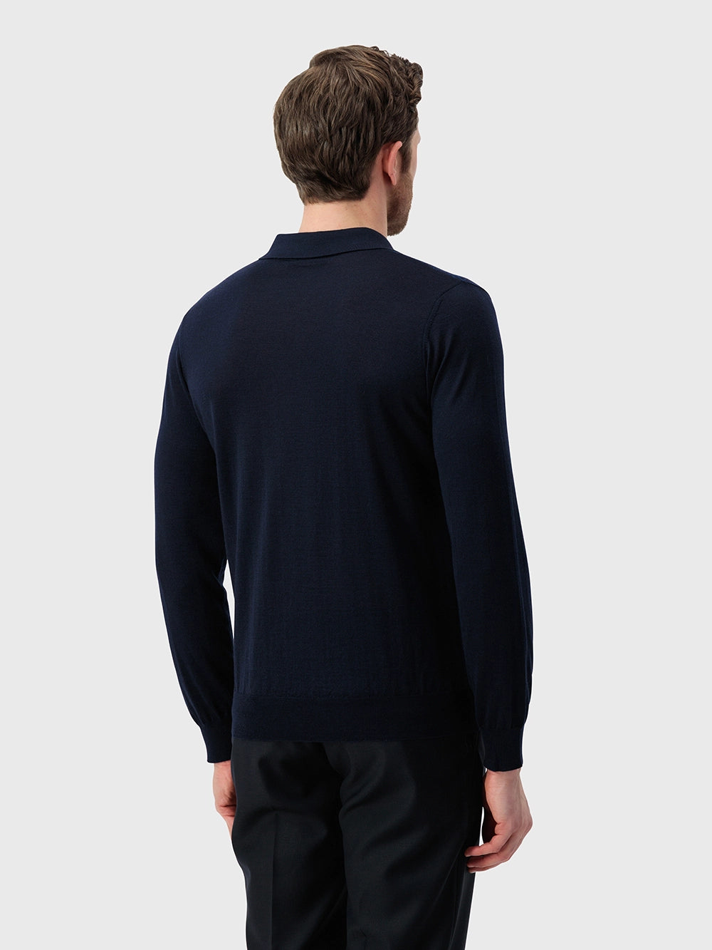 Jacquard Polo Half-Zip Knit with Crocodile Leather Trim – Dark Navy