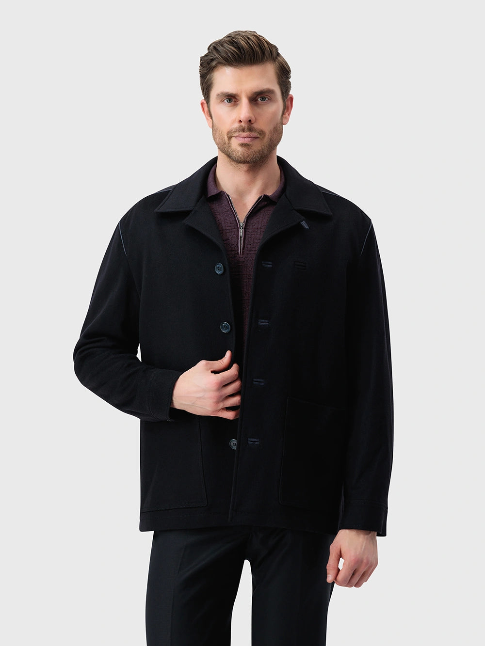 Buttoned Jacket with Dual-Tone Branded Buttons – Blue Navy