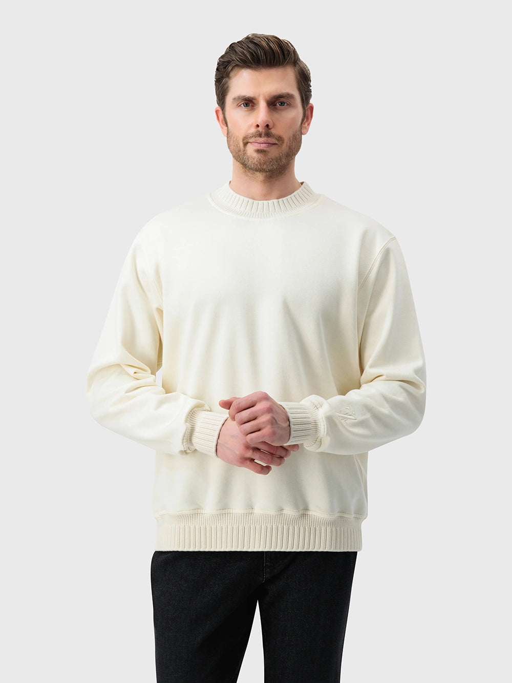 Cotton Wool-Silk Pullover Sweatshirt - Natural White