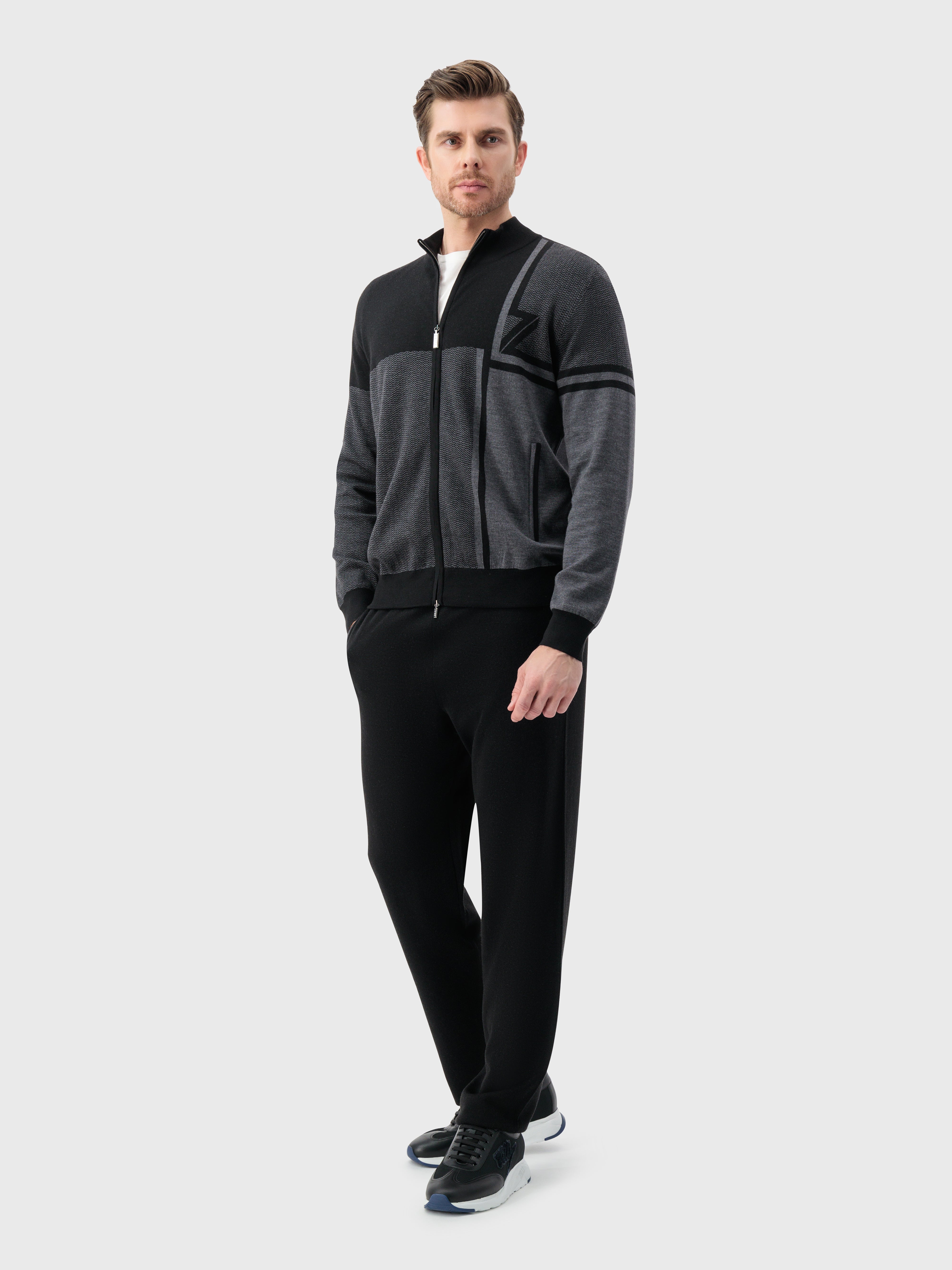 Jogging Suit with Geometric Pattern Black