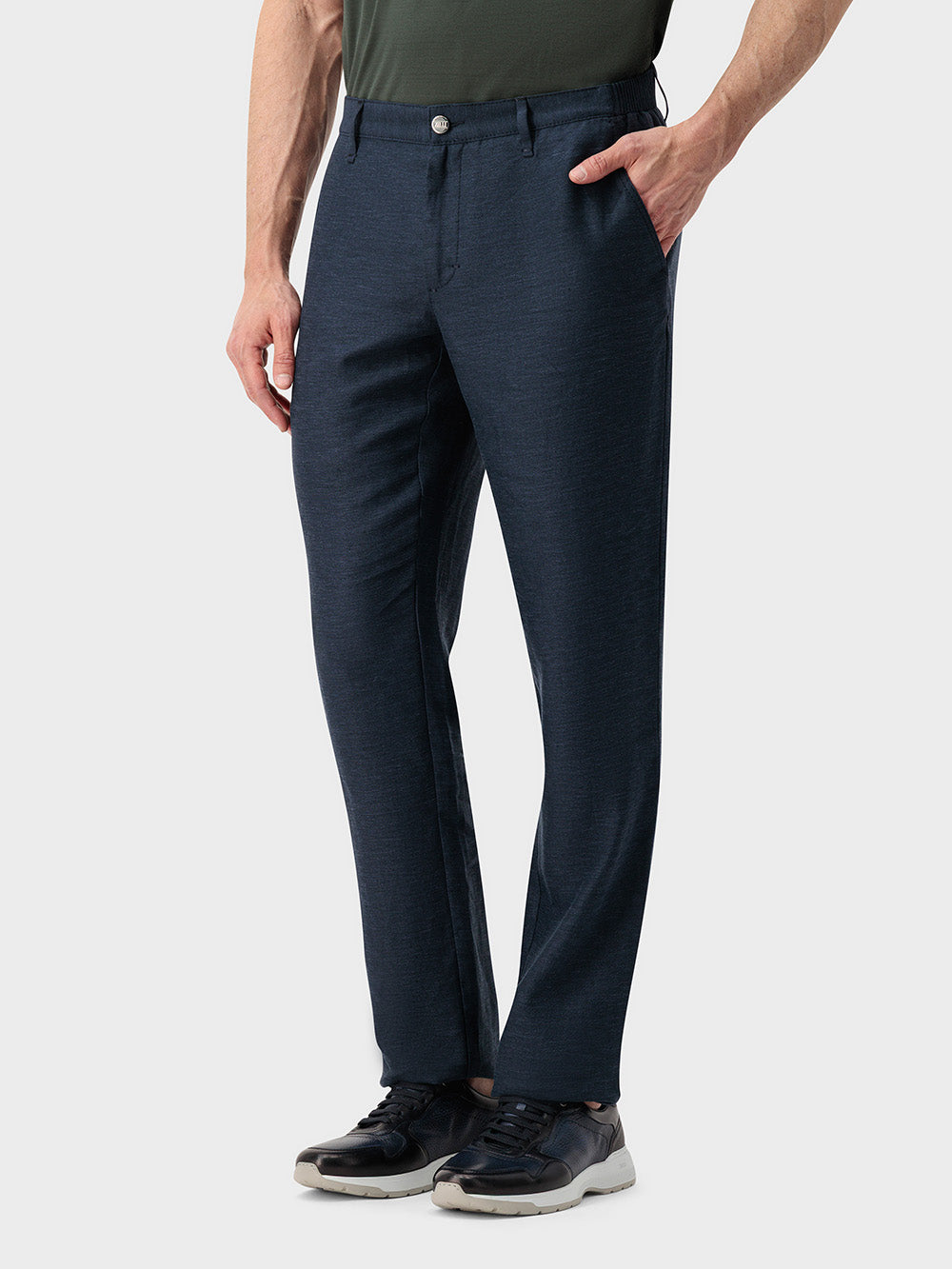 Slim Fit Linen Trousers - Blue Navy