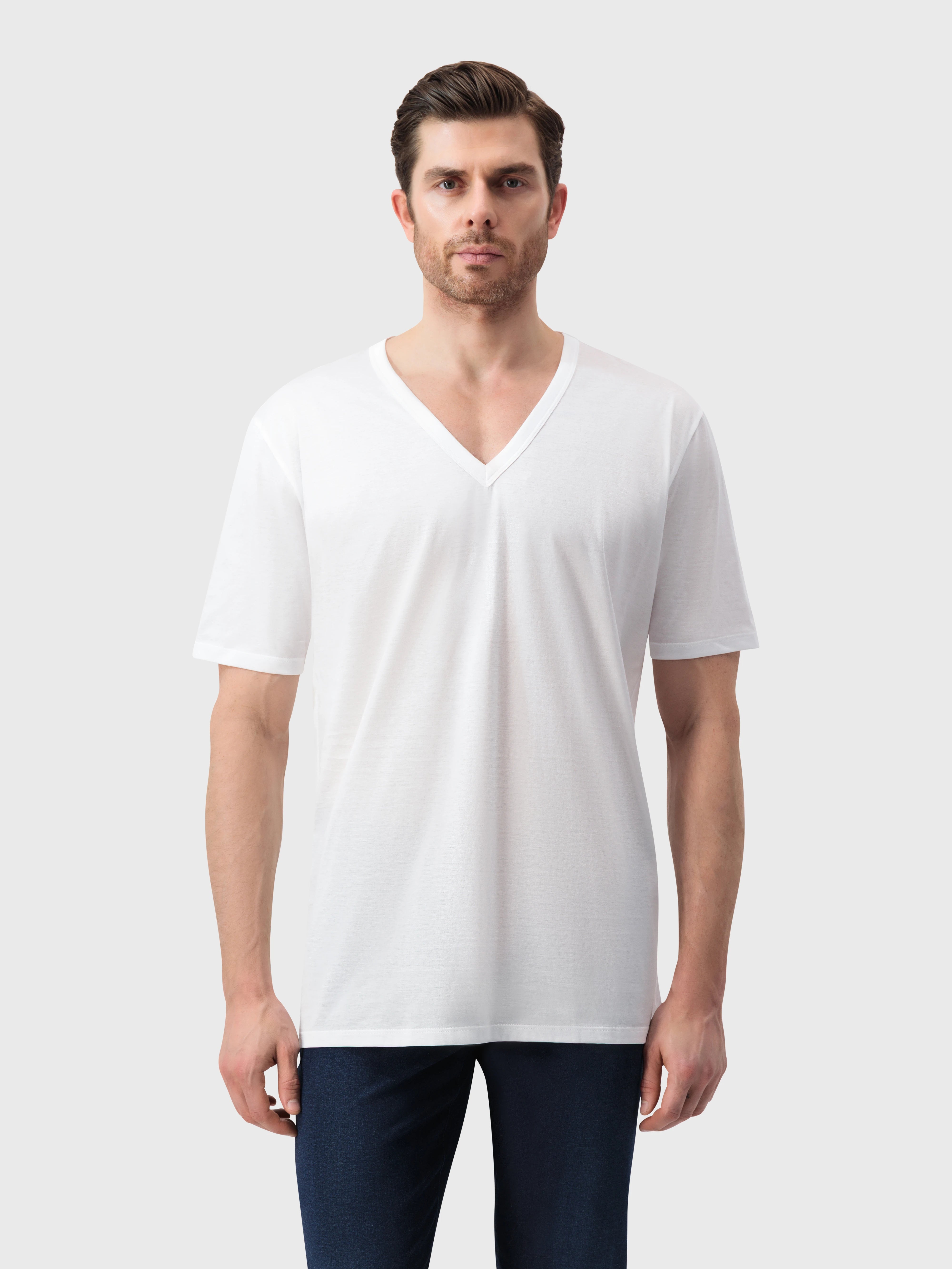 Однотонная футболка с V-образным вырезом - Белый