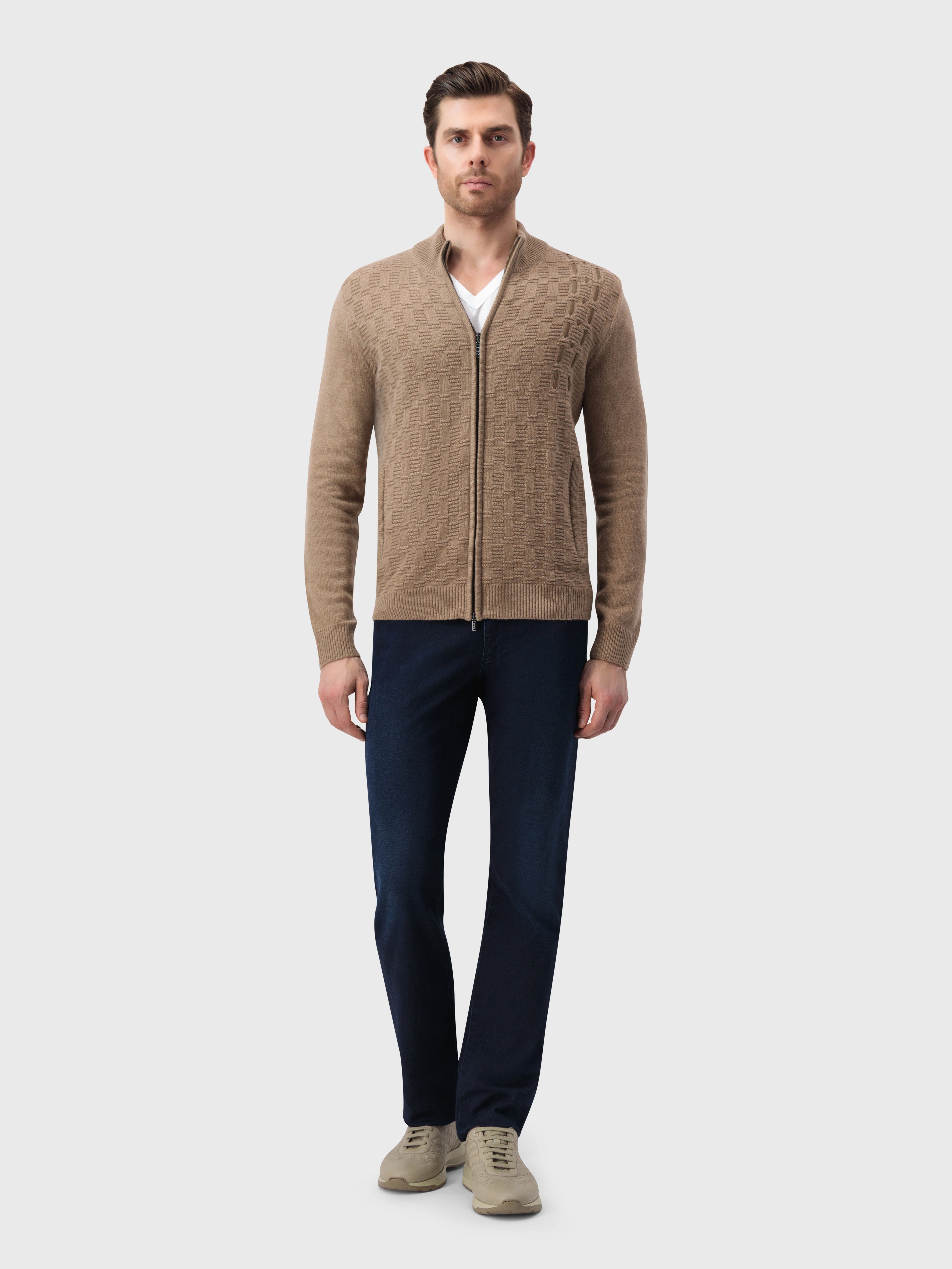 Basket-Weaved Cardigan - Cappuccino