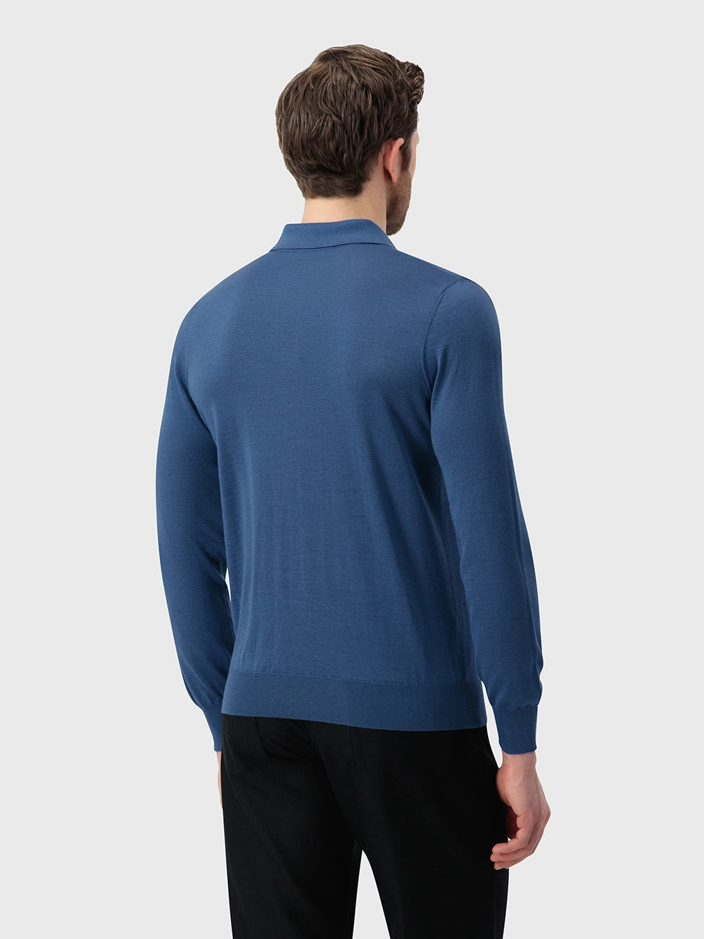 Angled Panel Polo Half-Zip Knit with Crocodile Leather Trim – Oxford Blue