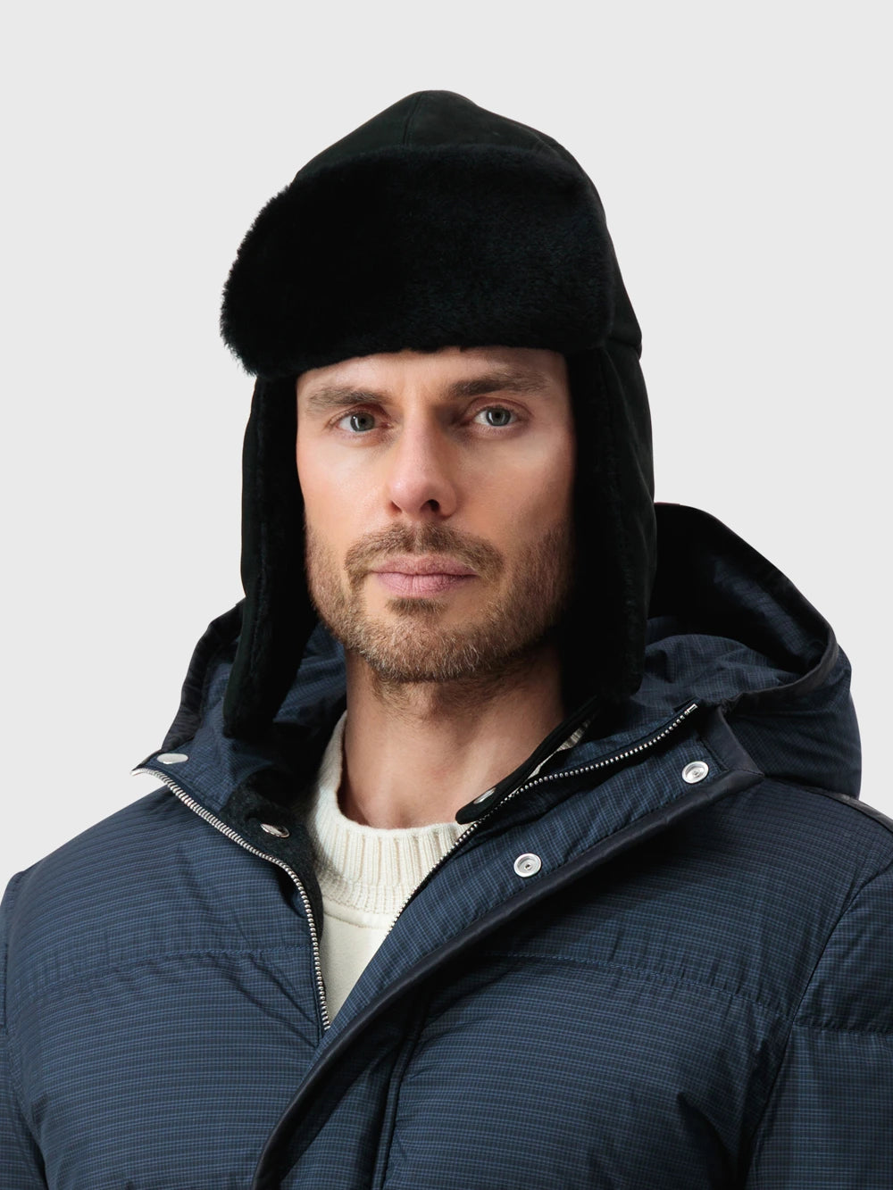 Shearling and Deerskin Trapper Hat - Black