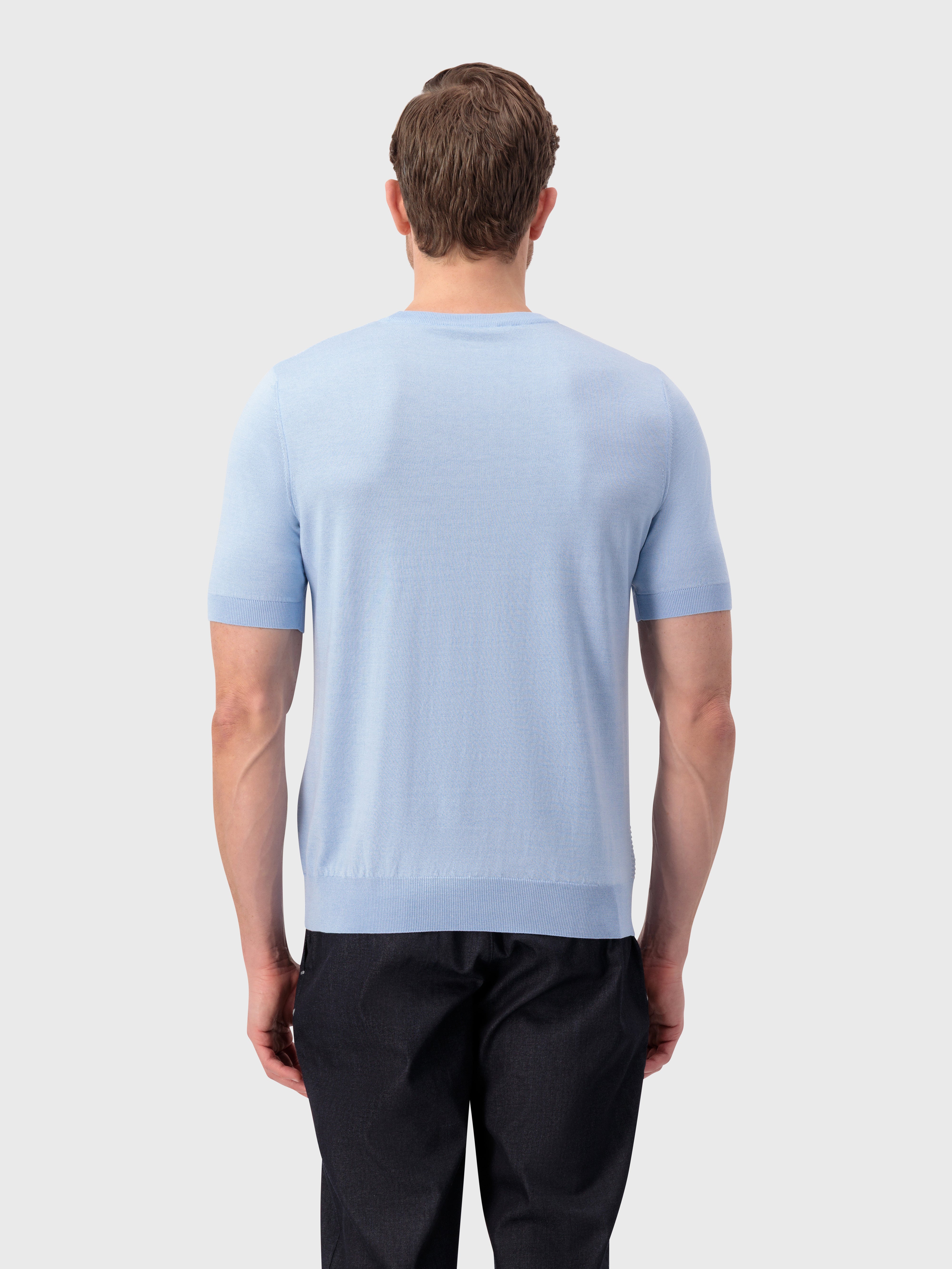 "Basket" Silk and Cotton Knit Shirt - Pale Blue Oxyn