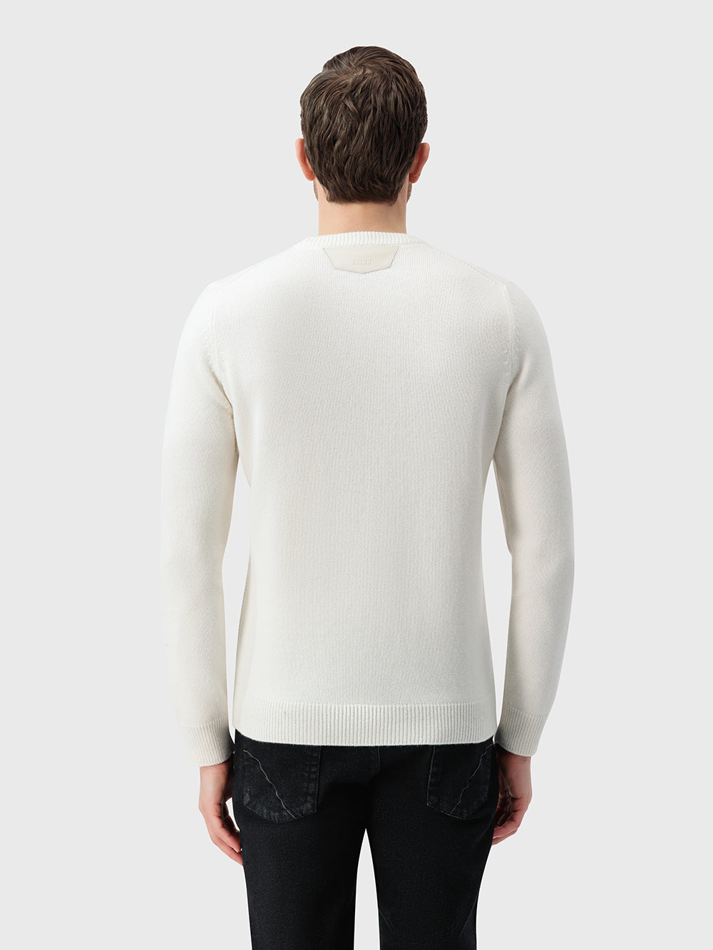 100% Lambswool Pullover with Leather Detail - Blond Fawn
