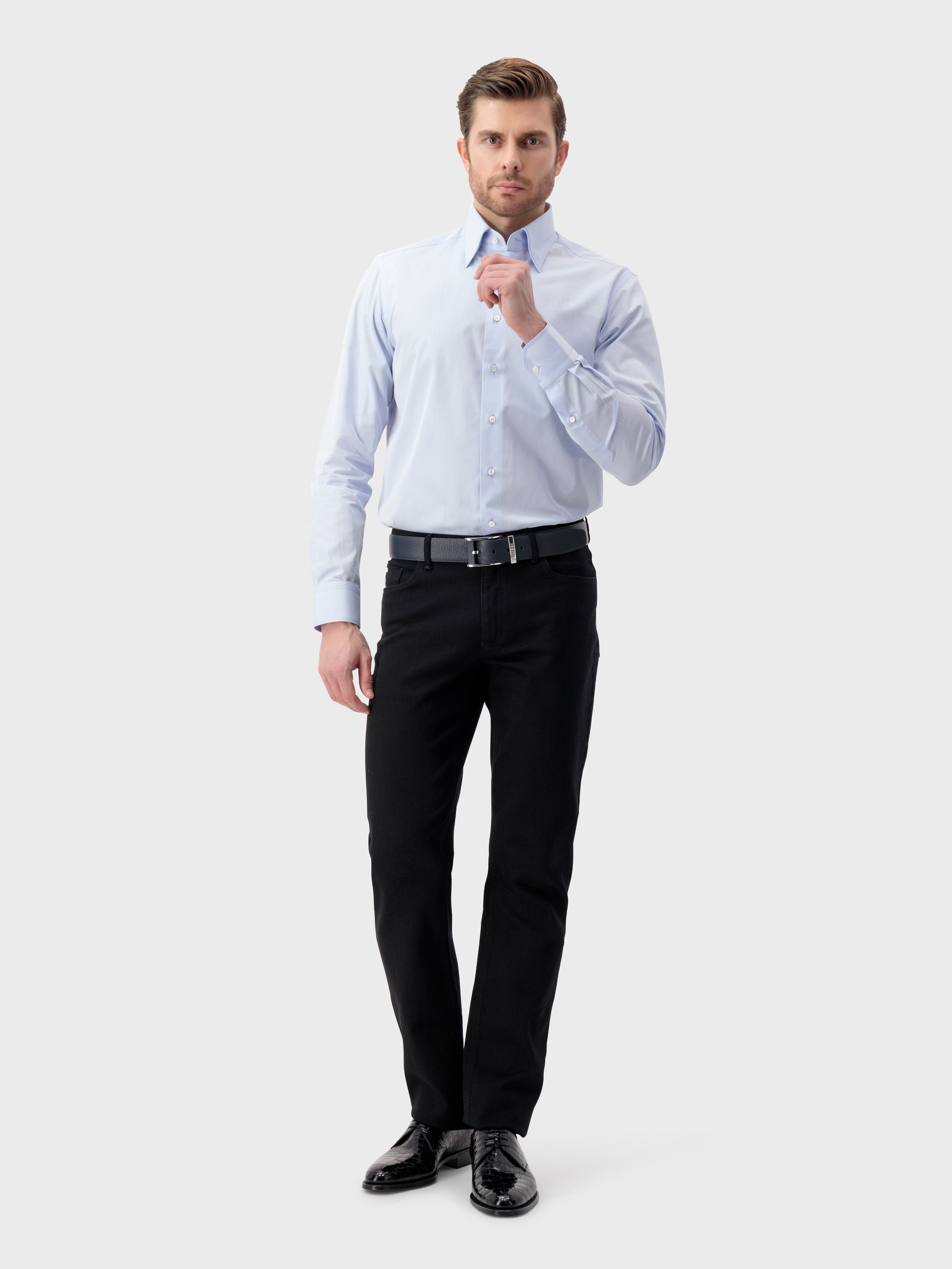 Triple-Stitched Hidden Button Collar Sea Island Cotton Shirt - Oxford Blue