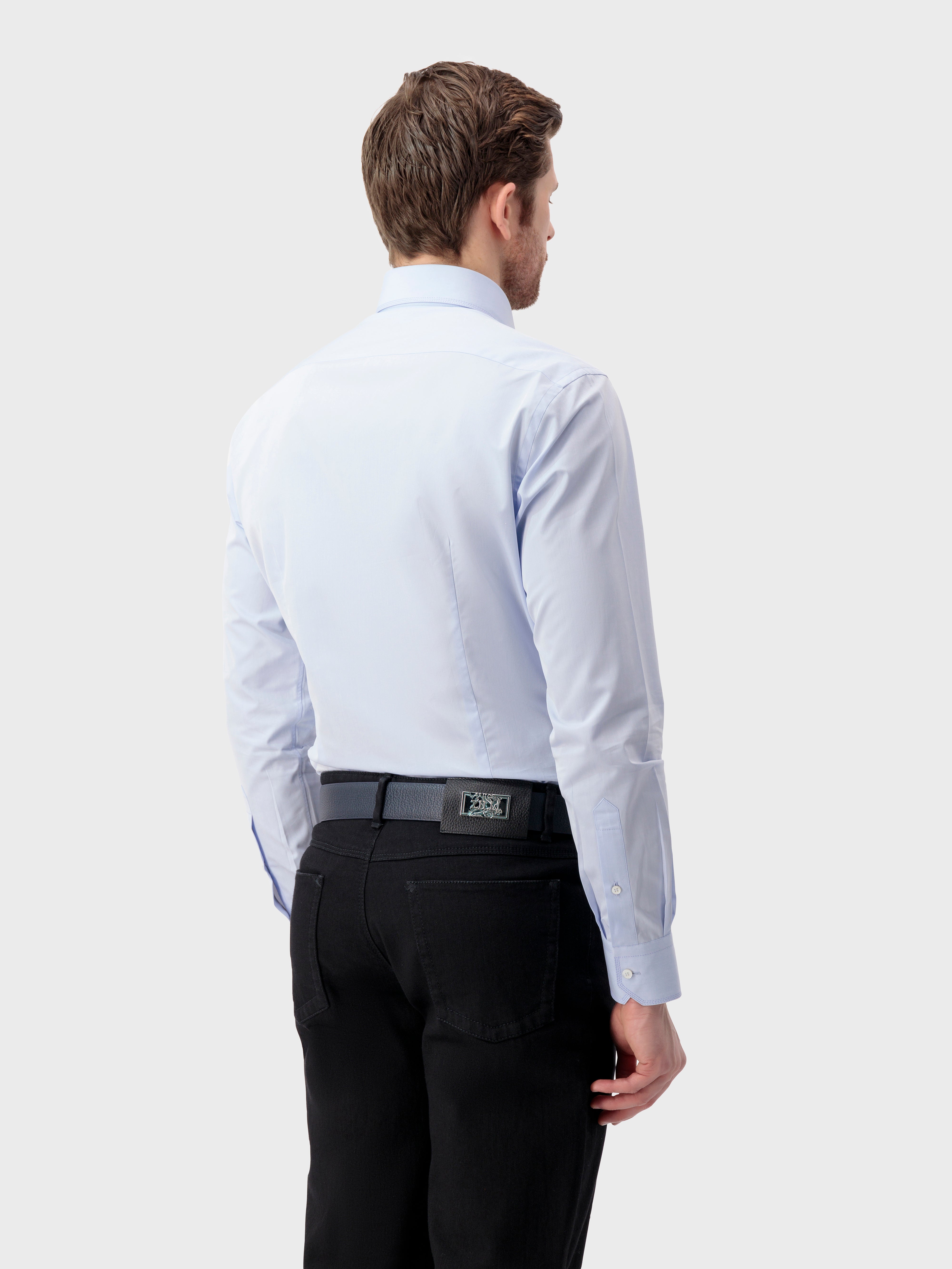 Triple-Stitched Hidden Button Collar Sea Island Cotton Shirt - Oxford Blue