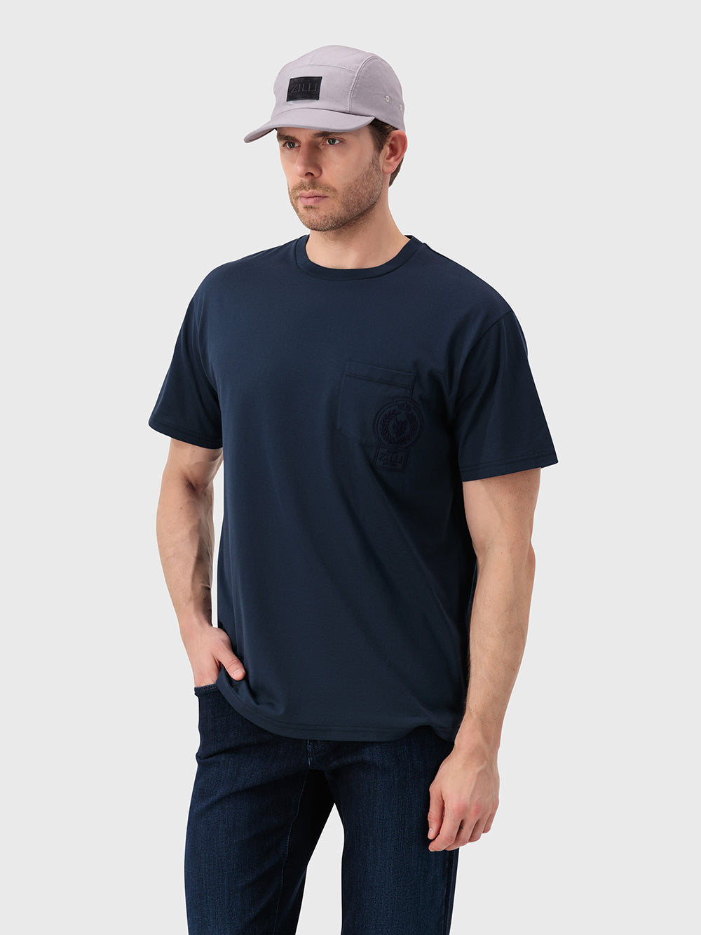 "ZILLI Crest" Embroidery T-Shirt - Dark Navy