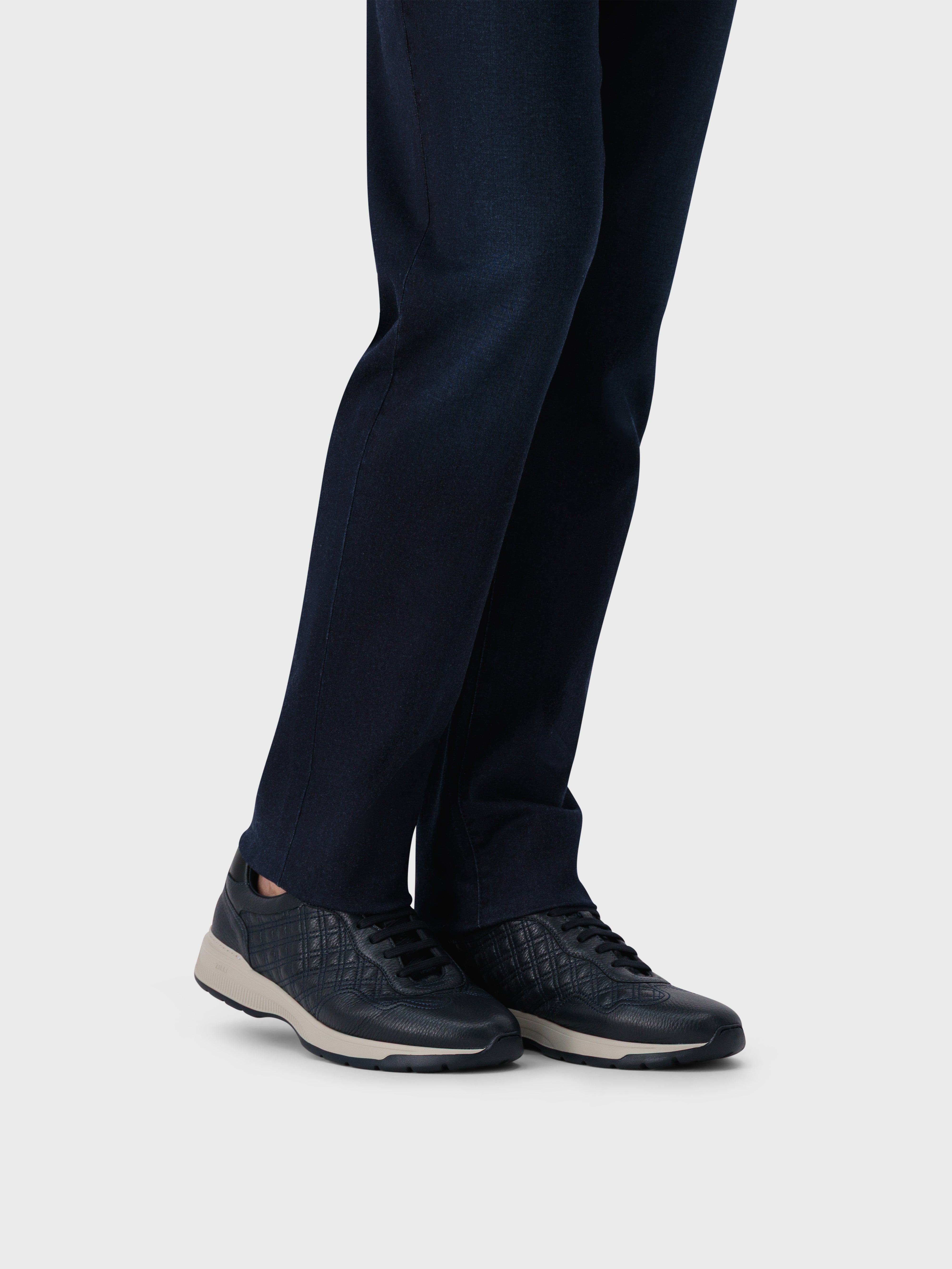 Кожаные кроссовки с алмазной строчкой - Темно-морской