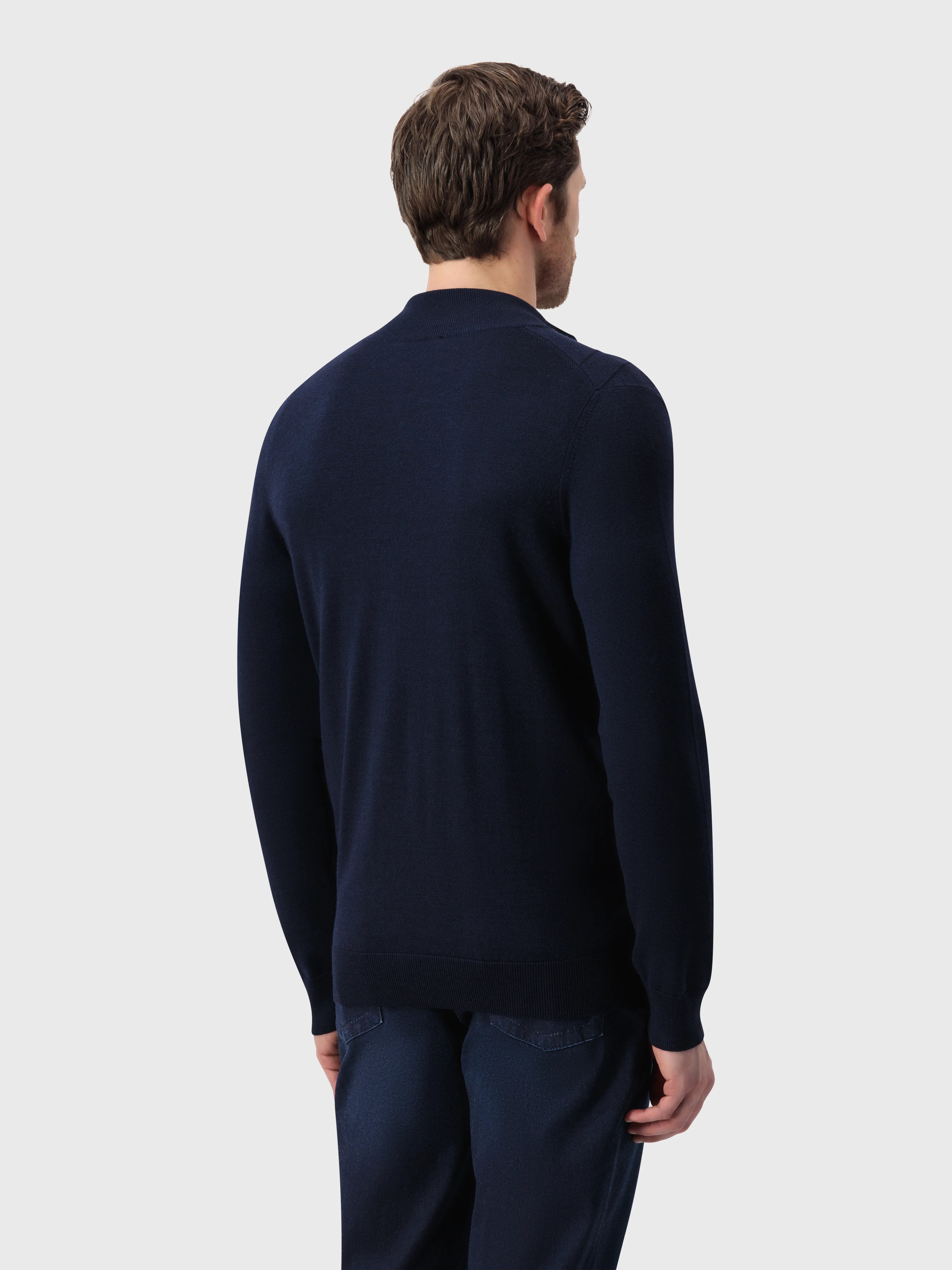 Zip-up Diagonal Stitched Cardigan - Dark Navy