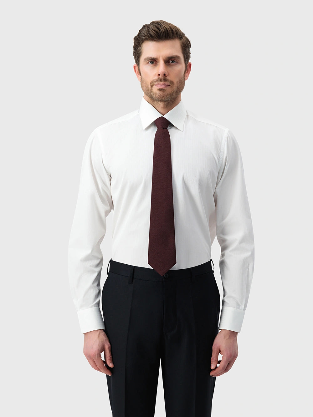 Wool-Silk Grenadine-Style Tie - Deep Cherry