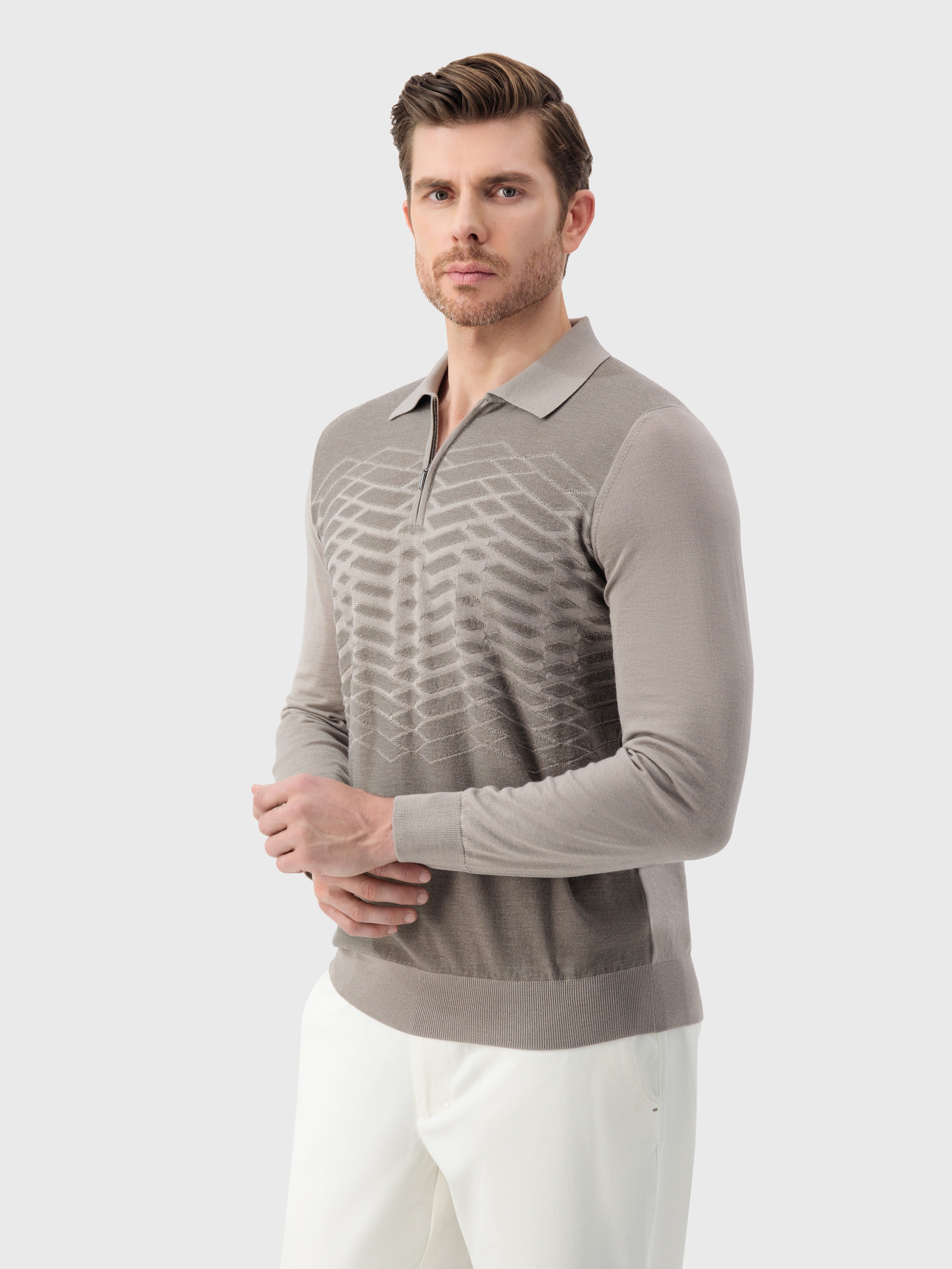 Knit Sweater with Textured Pattern Blonde Fawn