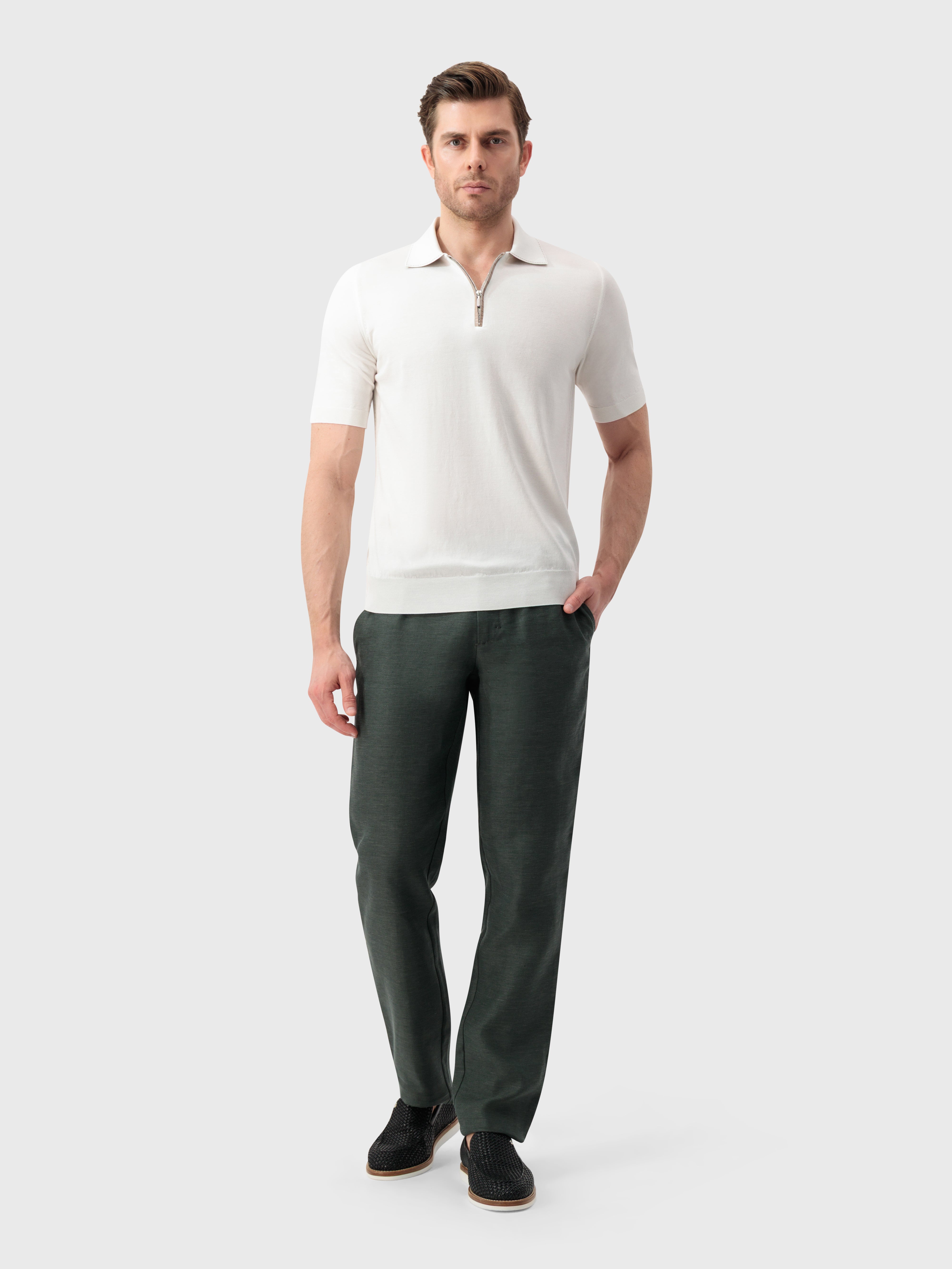Crocodile-Detailed Silk and Cotton Polo - Natural White