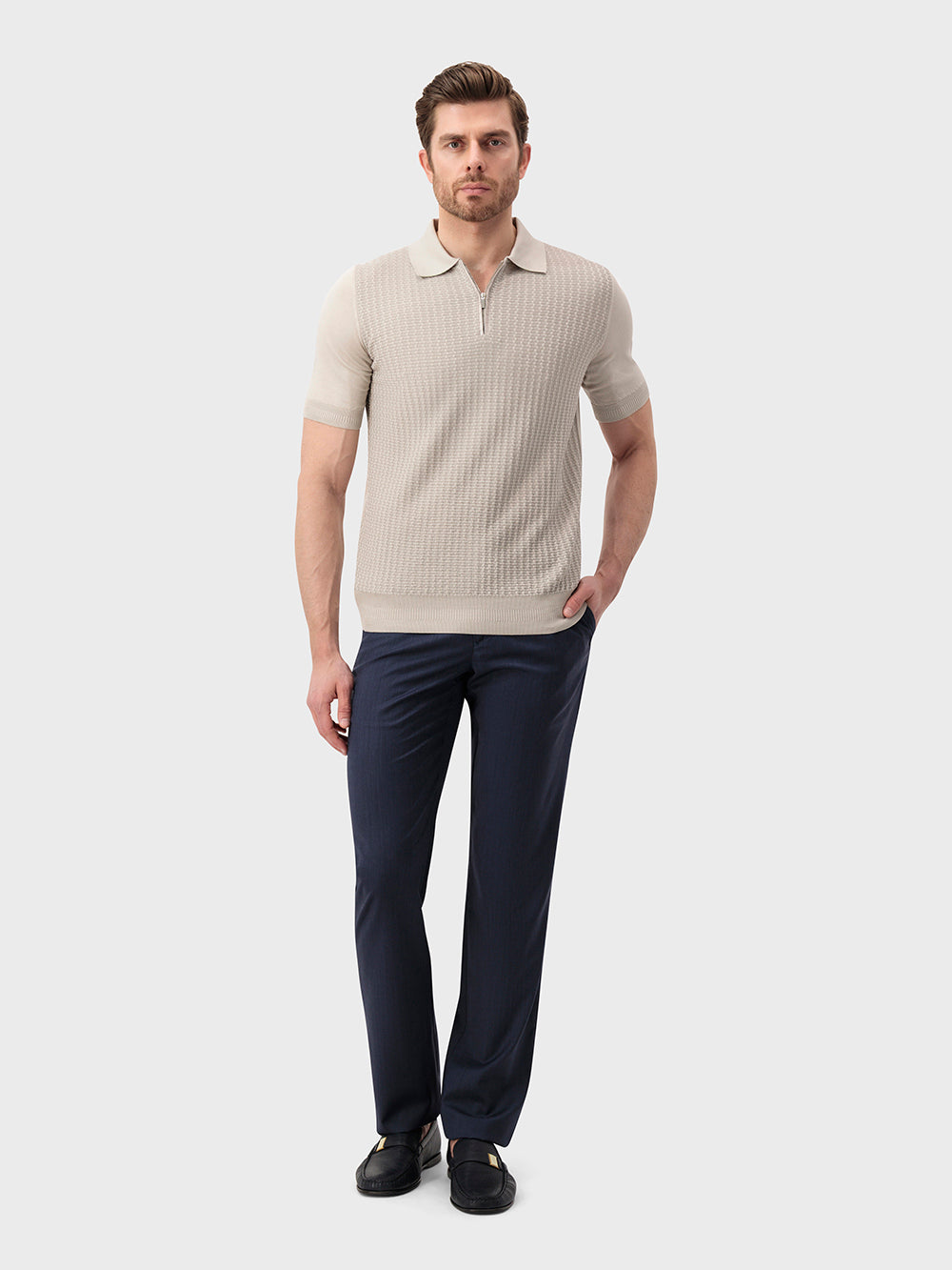 "Rectangular" Crocodile-Detailed Silk and Cotton Knit Polo - Pale Fawn